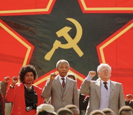 Winnie and Nelson Mandela with the Marxist Jew, Joe Slovo